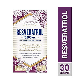 Reserveage, Resveratrol 500 mg, Antioxidant Supplement for Heart and Cellular Health, Supports Healthy Aging, Paleo, Keto, 60 capsules (60 servings)