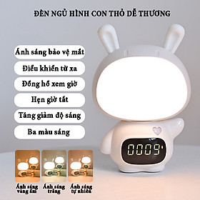Mua Đèn ngủ thông minh hình con thỏ dễ thương có đồng hồ xem giờ ánh sáng 3 màu  tăng giảm điều chỉnh độ sáng pin sạc 300mA
