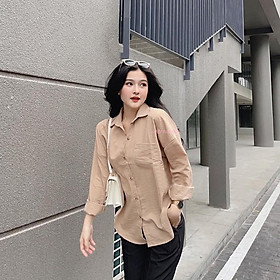 Mua áo sơ mi nữ dài tay vạt tôm chất đũi nhiều màu - Đen tại Blingo Mua Áo Sơ Mi Nữ Dài Tay Vạt Tôm Chất Đũi Nhiều Màu - Đen Tại Blingo
