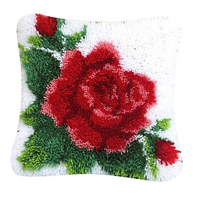 Red Flower Latch Hook Kits for DIY Pillow Cover Sofa Cushion Cover 40x40cm