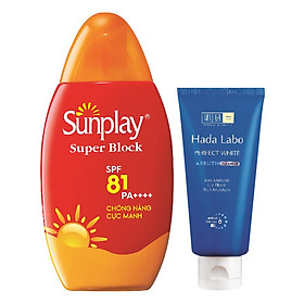 Sữa Chống Nắng Cực Mạnh Sunplay Super Block SPF 81 PA++++ (70g) + Tặng Kem Rửa Mặt Hada Labo (25g)