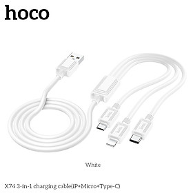 Cáp Sạc Dành Cho Hoco. X74 2.0A 3 Đầu Đa Năng Dây Dài 1m Cổng Micro + Type-C + LN Hàng Chính Hãng