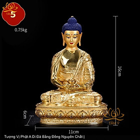 Tượng Phật A Di Đà thủ công bằng đồng cao 21cm thủ công tuyệt đẹp, pháp bảo mật tông kim cương thừa Tâm Ý