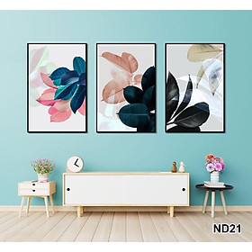 Tranh treo tường CAO CẤP 3 bức phong cách hiện đại Bắc Âu 08, tranh hoa trang trí phòng khách, phòng ngủ, phòng ăn