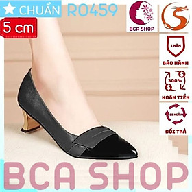 Giày cao gót nữ mũi nhọn cao 5 phân RO459 ROSATA gót kiểu guốc ánh vàng kim - màu đen full