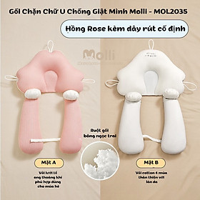 Gối chữ U cho bé sơ sinh Molli, chống giật mình chống méo đầu, có dây rút điều chỉnh 3 đầu giúp bé sơ sinh ngủ ngon