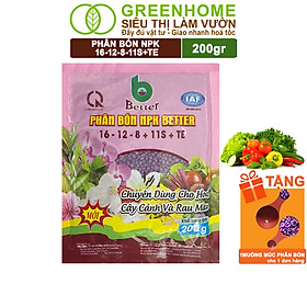 Phân bón NPK 16-12-8-11S+TE Greenhome, Better, Bao 1kg, Phát Triển Nhanh Thân, Cành, Lá, Bộ Rễ