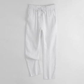 Quần dài đũi Linen suông nam form rộng phối cạp chun kèm dây rút