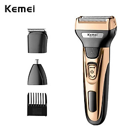 Máy cạo râu đa năng Kemei KM-1429 gồm 3 đầu cắt thay thế có thể dung cắt tóc, cạo râu, cạo đầu, tỉa lông mũi