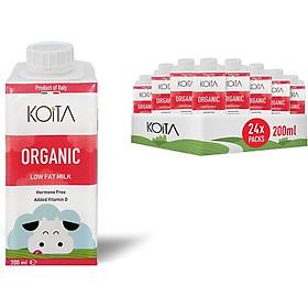 Sữa bò hữu cơ ít béo Koita Organic Cow Milk Low Fat thùng 24 hộp x 200ml