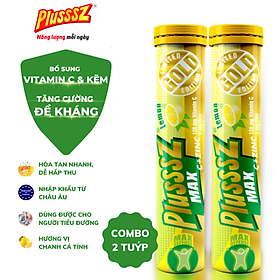 {COMBO2TUYP}Viên sủi Plusssz Max Vitamin C & ZinC vị chanh không đường bổ sung vitamin C và kẽm dạng hòa tan, dễ hấp thu hỗ trợ đề kháng, vững vàng sức khỏe (Tuýp 20 viên sủi)