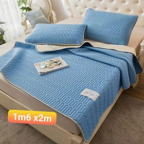 Chiếu điều hòa TENCEL loại 1m6  cao su non  mát lạnh màu xanh biển tặng kèm 2 vỏ áo gối