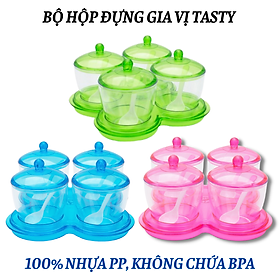 Bộ hộp nhựa Tasty đựng gia vị kèm muỗng múc dung tích 250ml chất liệu dày dặn thương hiệu Đại Đồng Tiến