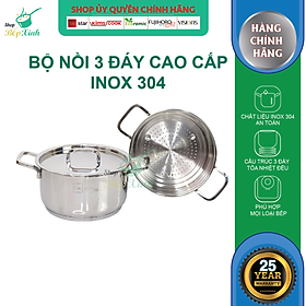 Bộ nồi xửng hấp inox 304 Fivestar Plush 3 đáy bếp từ nắp inox ( 20cm )