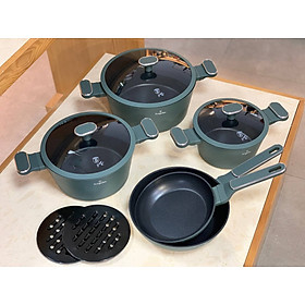 Bộ nồi Berlinger Haus BH/8207 10pcs Cookware Set 5 món – 10 chi tiết màu xanh rêu – Matte Green Collection Hàng chính hãng
