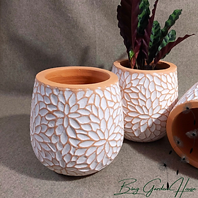 Chậu trồng cây, Chậu đất nung sơn wax bầu hoa tuyết Bông Garden hàng xuất khẩu