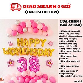Bộ bong bóng Happy Women's Day trang trí ngày 8/3 màu hồng vàng wmd17