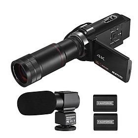 Máy Ảnh Andoer 4K HD Zoom 16X Màn Hình Cảm Ứng 3 Inch Wifi Với 2 Pin + Micro Âm Thanh + Ống Kính 8X - Đen