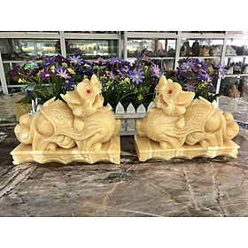 Mua Cặp Tỳ Hưu phong thủy đá ngọc hoàng long có đế - Dài 20 cm