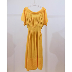 Baciami-Đầm Vàng Cổ Đổ Xếp Ly Eo