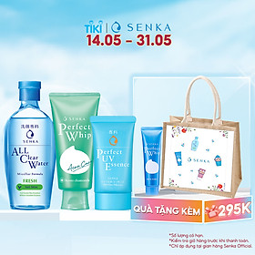 Bộ sản phẩm Senka làm sạch và chống nắng dành cho da mụn (Senka A.L.L.Clear Water Fresh 230ml + SRM Acne Care 100g + Senka Perfect UV Essence 50g)