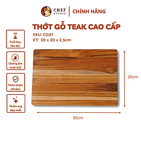 Mua  Chính hãng  Thớt gỗ Teak ghép ngang  hình chữ nhật 20x30x2 5 cm - MSP CG01. Dùng cắt  thái  khay trưng bày thực phẩm.