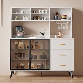 Tủ Bếp Gỗ Phối Chân Sắt, Cánh Kính Cường Lực Thương Hiệu SIB Decor KG50