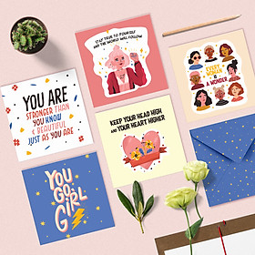 Set 5 thiệp mừng phụ nữ 8/3, 20/10, động viên, truyền cảm hứng SDstationery Bold and Beautiful trẻ trung hiện đại 12x12cm