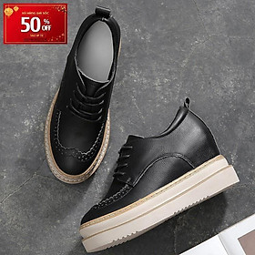 Giày sneaker nữ độn gót buộc dây thời trang cao 8cm S1089 Đen