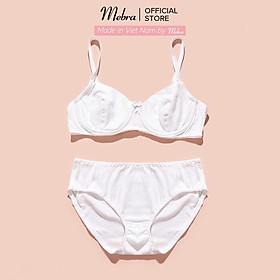 Bộ đồ lót nữ trắng áo ngực có gọng không mút 2 lớp cotton cao cấp kháng khuẩn mềm mát thoáng khí cao cấp Mebra S016