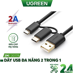 Mua Dây USB đa năng 2 trong 1 đầu ra Micro-USB và USB Type-C UGREEN US142 - Hàng Chính Hãng