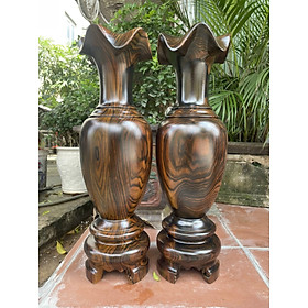 Mua Cặp lục bình ( lộc bình ) phong thủy hút tài lộc   bằng gỗ mun hoa cực đẹp kt cao 60×18cm