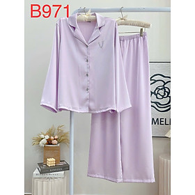 Bộ Đồ Ngủ B971 Lụa Quảng Châu Trơn Đính Đá Sang Trọng