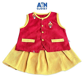Set Áo váy bé gái họa tiết Hoa Thêu Vàng Nhung text - AICDBGQB15QA - AIN Closet