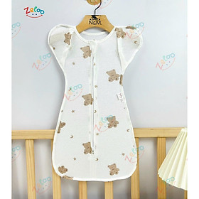 Nhộng chũn cotton thông hơi mở tay cho bé sơ sinh ZELOO quấn chũn cho bé ngủ ngon mềm mại chống giật mình - Gấu