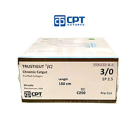 Chỉ phẫu thuật tự tiêu tan chậm CPT Trustigut C Chromic Catgut số 3 0 -