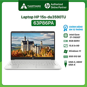 Laptop HP 15s-du3590TU (63P86PA) ( i7-1165G7/8GB RAM/512GB SSD/15.6HD/Win 11 Home 64/Bạc) Hàng chính hãng