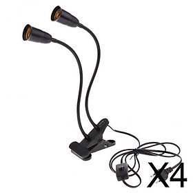 4xEU Plug E27 2-head Clip on Reading Light Base Desk Reading Lamp Socket Black