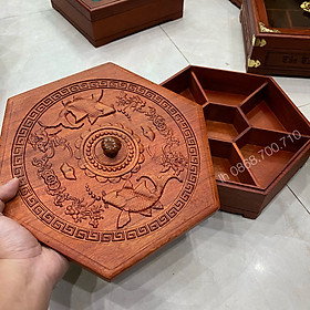 Mua Hộp đựng bánh Kẹo Lục Giac bằng Gỗ Hương Cao Cấp Chạm Song Ngư  - size lớn nhất - khay đựng mứt tết