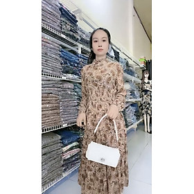 Đầm maxi cao cổ thanh lịch chun eo bản to xinh xắn