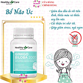 Hình ảnh Bổ não Úc Healthy Care Ginkgo Biloba 2000, Giúp tăng tuần hoàn máu não, Cải thiện chức năng nhận thức, Trí nhớ, Giúp an thần và Giảm Stress - QuaTangMe Extaste