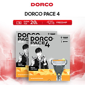 DORCO PACE 4 - Combo Dao Cạo Râu Hàn Quốc 4 Lưỡi - Bộ Gồm 2 Hộp Mỗi Hộp Gồm 1 Cán và 9 Đầu Cạo