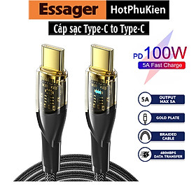 Hình ảnh Dây cáp sạc type-C sạc nhanh 100W chuẩn PD 3.0 USB C to Type C hiệu HOTCASE ESSAGER Transparent Data Cable - trang bị đèn LED, Sạc nhanh QC 4.0 và PD 3.0, Chip sạc thông minh, truyền tải dữ liệu cao 480Mbps - Hàng nhập khẩu