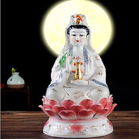 Mua Tượng mẹ Quan Âm ngồi 34cm tọa sen-áo viền xanh