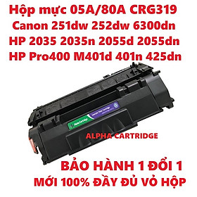 Hộp mực 80A cho Canon LBP 251dw 252dw 6300dn 6650DN 6670DN 6680X - HP P2035 2035N 2055D 2055DN HP Pro 400 M401d M401n M401dn M401dw M425dn 05A CRG 319 Hàng chính hãng Alpha Cartridge