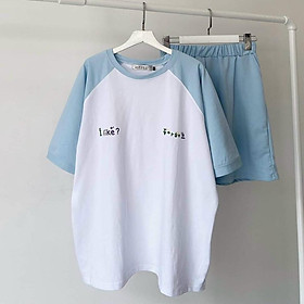 Đồ bộ mặc nhà dạo phố chất thun cotton I LIKE tay phối raplang trẻ trung năng động