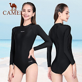 Áo tắm một mảnh của phụ nữ CAMEL áo tắm nữ chống nắng mùa hè dài tay áo tắm mảnh mai tam giác váy áo tắm đào tạo kiểu đua xe Y1S1RF608 - Black - S