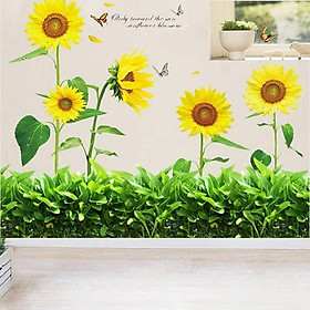 DECAL DÁN TƯỜNG HƯỚNG DƯƠNG VÀNG VÀ CHÂN TƯỜNG CỎ XANH