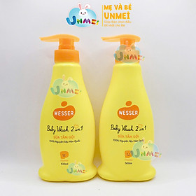 Bộ 2 Chai Sữa Tắm Gội Wesser 2in1 Hương Phấn (500ml x 2) - Cam