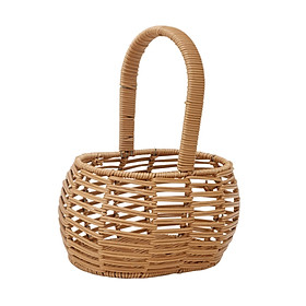 Market Basket Oval Vegetable Basket Retro Pastoral Portable Rattan Basket Rattan Handwoven Basket for flower Travel Countertop Kitchen